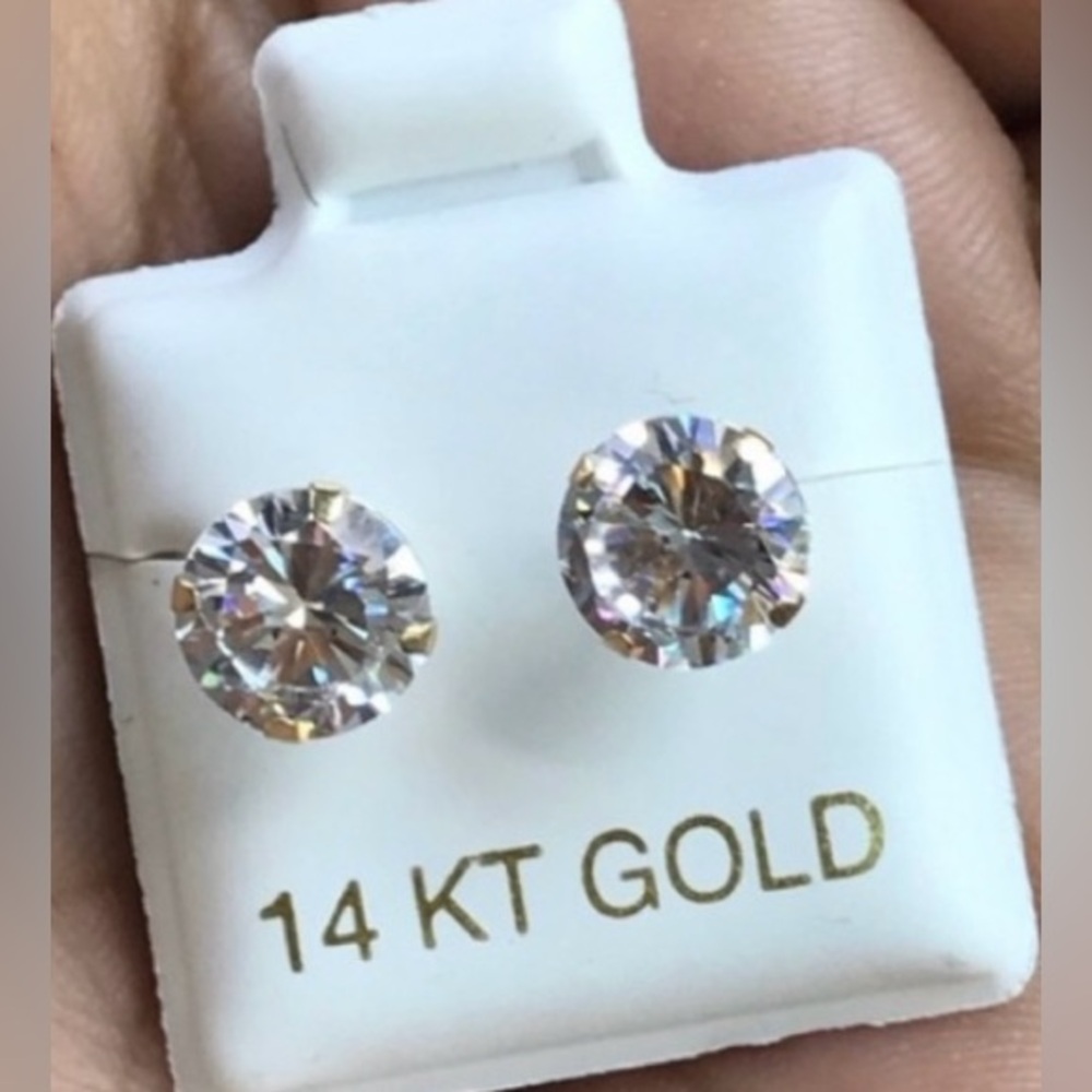 6 mm 14 KT YELLOW Gold CZ Diamond Stud Screw back Earrings